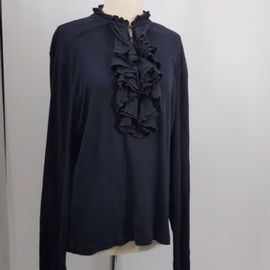 LRL Ralph Lauren black knit top with frills-sz XL